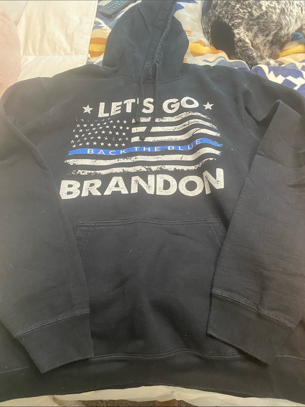LET'S GO BRANDON Black Pullover Hoodie with “back the blue” Flag Graphic